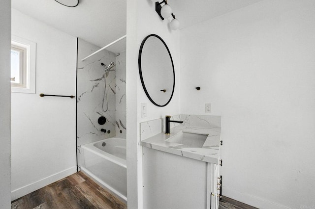 12049 Coping Pl, Lakeside, CA 92040 - full bathroom featuring double vanity, wood finished floors, and shower / bath combination