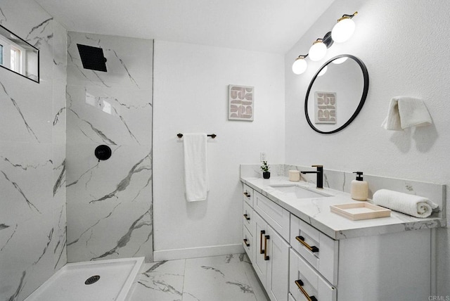 12049 Coping Pl, Lakeside, CA 92040 - bathroom with marble finish flooring, vanity, and a marble finish shower