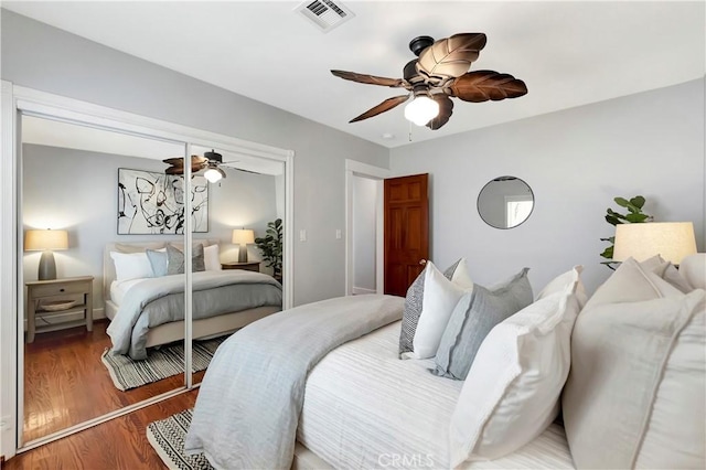 218 Covina Ave, Long Beach, CA 90803 - bedroom with wood finished floors, a ceiling fan, and a closet