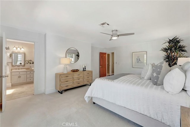 218 Covina Ave, Long Beach, CA 90803 - bedroom featuring light carpet, ensuite bathroom, and ceiling fan