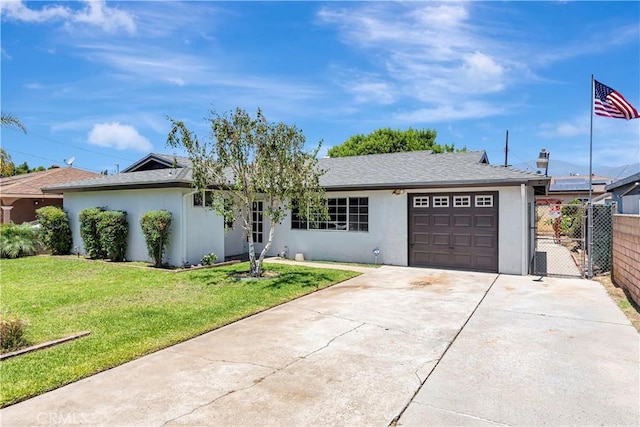 13925 Belgate St, Baldwin Park, CA 91706 - ranch-style home with stucco siding, a garage, driveway, and a gate
