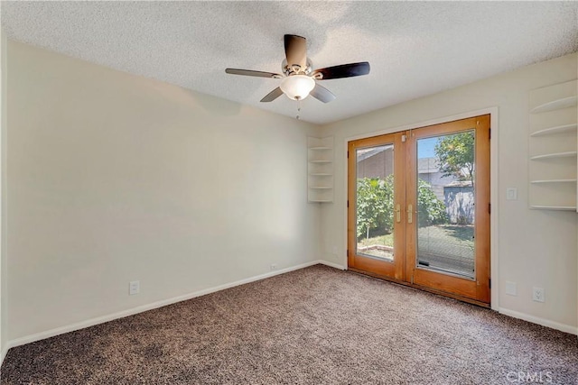 13925 Belgate St, Baldwin Park, CA 91706 - carpeted spare room featuring french doors, built in features, a textured ceiling, and ceiling fan