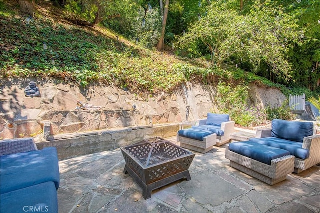 1551 N Beverly Glen Blvd, Los Angeles, CA 90077 - view of patio / terrace featuring an outdoor living space with a fire pit