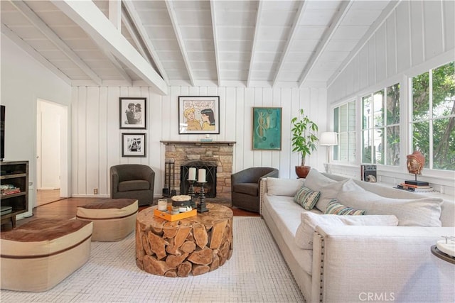 1551 N Beverly Glen Blvd, Los Angeles, CA 90077 - living area featuring a stone fireplace