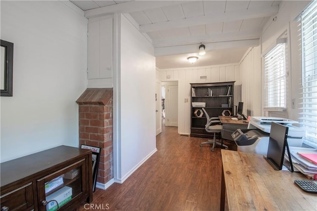 1551 N Beverly Glen Blvd, Los Angeles, CA 90077 - home office with wood finished floors, beam ceiling, and plenty of natural light