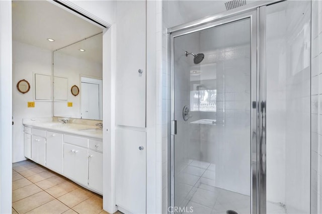 211 Peacock Ln, Montebello, CA 90640 - full bath featuring vanity, a shower stall, and tile patterned flooring