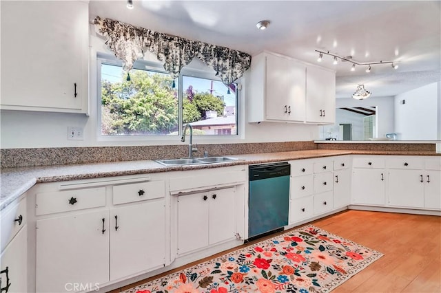 211 Peacock Ln, Montebello, CA 90640 - kitchen featuring dishwasher, healthy amount of natural light, white cabinetry, and light wood-style floors