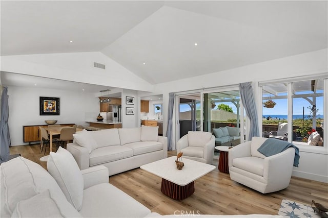416 Via Pichon, San Clemente, CA 92672 - living room featuring high vaulted ceiling and light wood finished floors