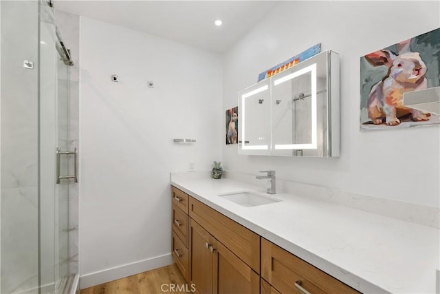 416 Via Pichon, San Clemente, CA 92672 - full bathroom with vanity, wood finished floors, and a shower stall