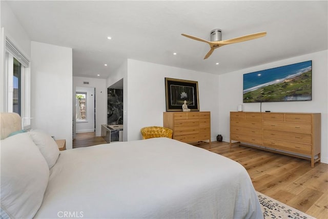 416 Via Pichon, San Clemente, CA 92672 - bedroom featuring light wood-type flooring, recessed lighting, and a ceiling fan