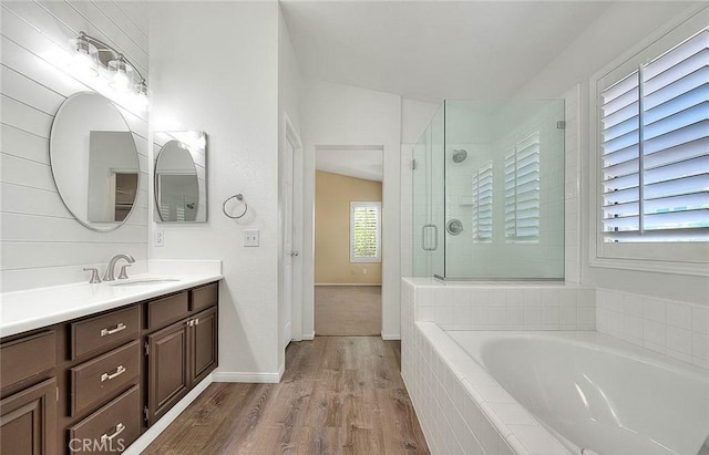 16410 Argent Rd, Chino Hills, CA 91709 - full bathroom featuring wood finished floors, vanity, a bath, and a shower stall