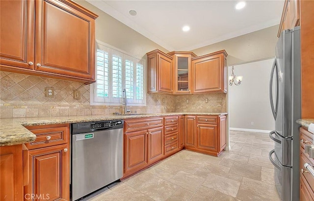 16410 Argent Rd, Chino Hills, CA 91709 - kitchen with stainless steel appliances, brown cabinetry, stone tile floors, and recessed lighting