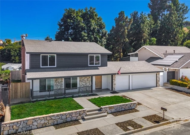 17978 Gallineta St, Rowland Heights, CA 91748 - traditional home featuring a garage, a porch, stone siding, and concrete driveway