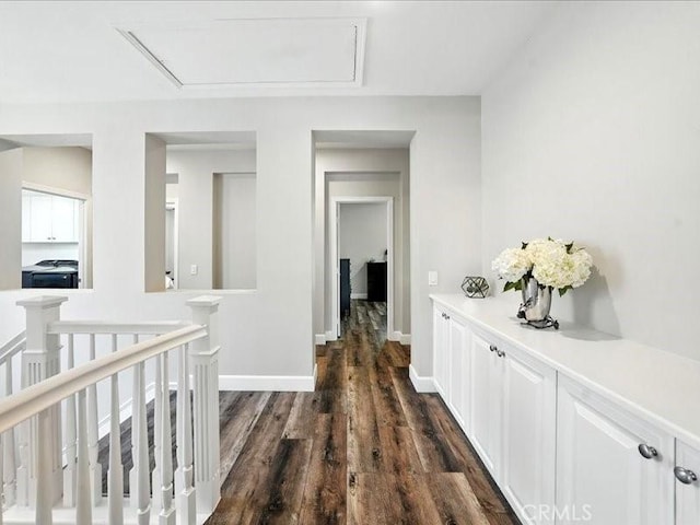 23808 Bayview Ct, Valencia, CA 91355 - hall with dark wood-type flooring and an upstairs landing