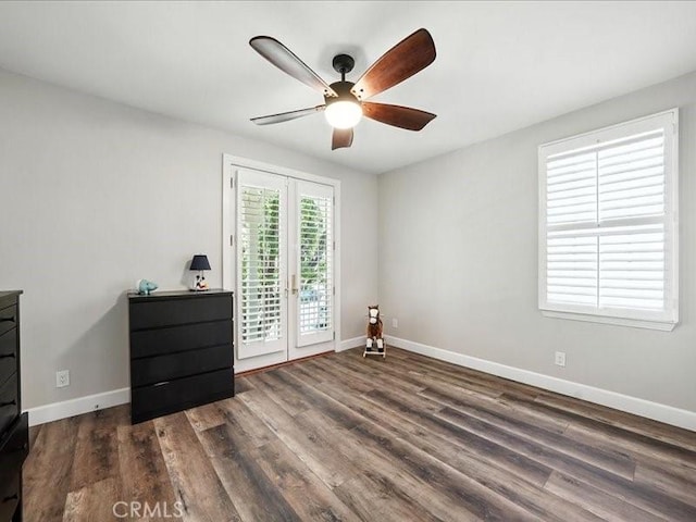 23808 Bayview Ct, Valencia, CA 91355 - unfurnished bedroom featuring access to outside, wood finished floors, french doors, and a ceiling fan