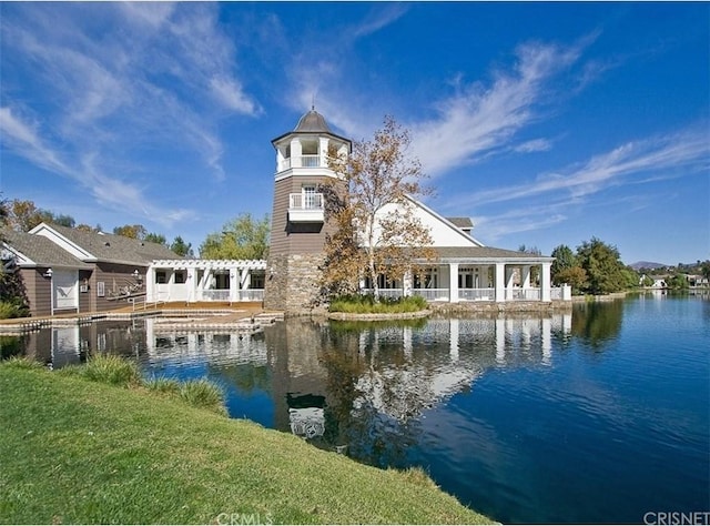23808 Bayview Ct, Valencia, CA 91355 - surrounding community featuring a water view, a pergola, and a yard