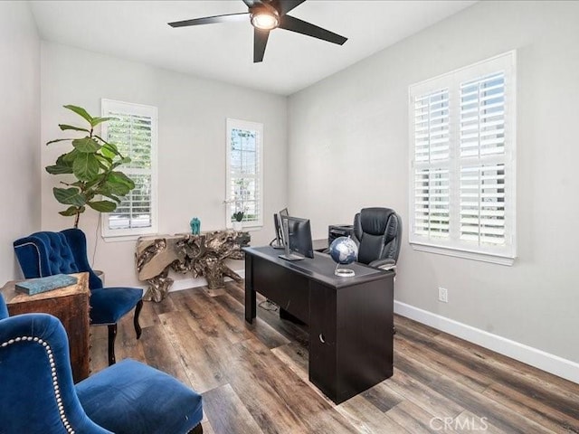 23808 Bayview Ct, Valencia, CA 91355 - home office with ceiling fan, plenty of natural light, and wood finished floors
