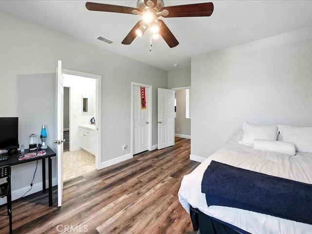 23808 Bayview Ct, Valencia, CA 91355 - bedroom featuring wood finished floors, ensuite bathroom, and ceiling fan