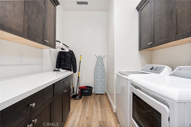 2070 Solig Ave, Kingsburg, CA 93631 - laundry room featuring cabinet space, independent washer and dryer, and light wood finished floors