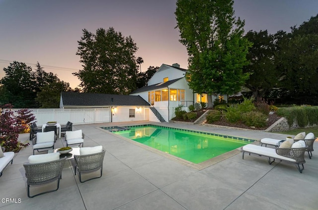 5210 La Canada Blvd, La Canada Flintridge, CA 91011 - pool at dusk featuring a patio and stairway