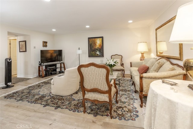 1118 N Central Ave Unit 14, Glendale, CA 91202 - living area featuring wood finished floors, crown molding, and recessed lighting