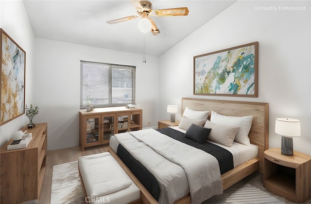 810 E Laurel Oak Dr, Azusa, CA 91702 - bedroom featuring wood finished floors, vaulted ceiling, and a ceiling fan