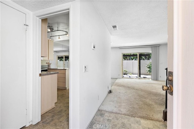 810 E Laurel Oak Dr, Azusa, CA 91702 - hallway with a textured ceiling, stone finish flooring, and carpet