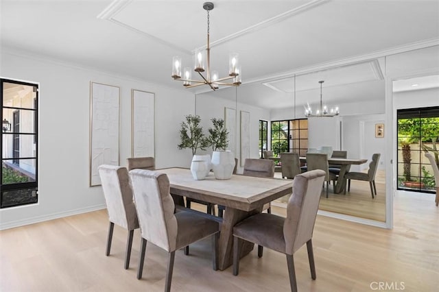 21 Santa Catalina Dr, Rancho Palos Verdes, CA 90275 - dining space with a chandelier, light wood-style flooring, plenty of natural light, and crown molding