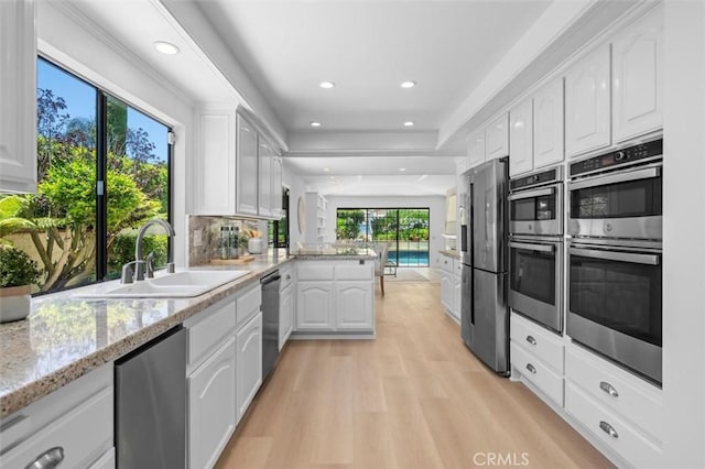 21 Santa Catalina Dr, Rancho Palos Verdes, CA 90275 - kitchen featuring stainless steel appliances, a peninsula, white cabinetry, and recessed lighting
