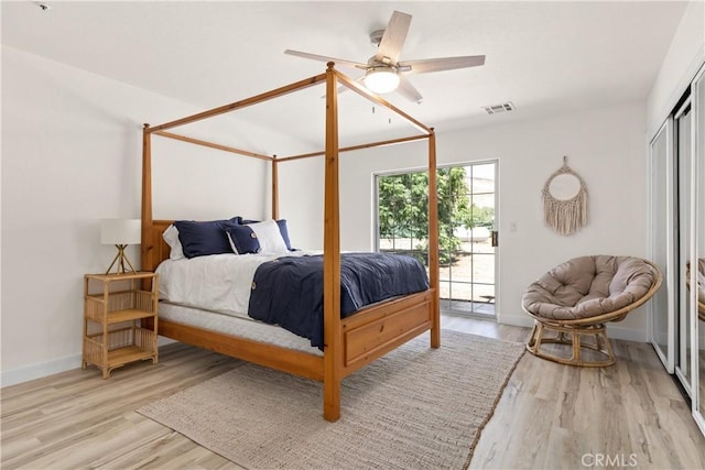 35356 Sierra Vista Dr, Agua Dulce, CA 91390 - bedroom featuring access to outside, light wood finished floors, and a ceiling fan