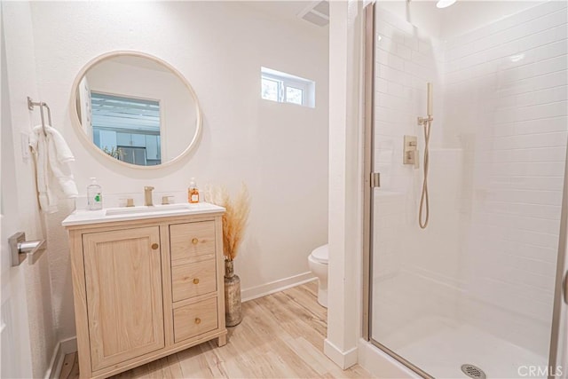35356 Sierra Vista Dr, Agua Dulce, CA 91390 - bathroom featuring a shower stall, vanity, and wood finished floors