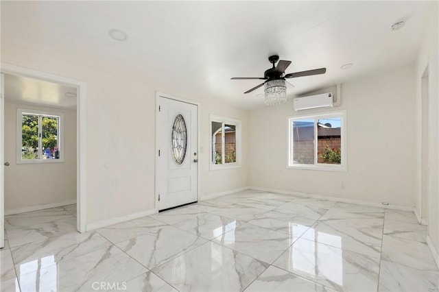 6681 Rostrata Ave, Buena Park, CA 90621 - entrance foyer featuring marble finish floors, a wall mounted AC, and a ceiling fan