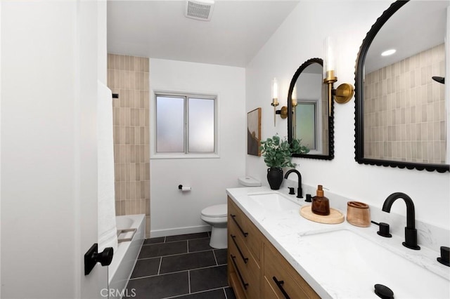 2231 Ocana Ave, Long Beach, CA 90815 - full bath with double vanity, tile patterned flooring, and bathing tub / shower combination