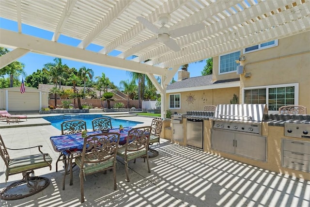 2531 Wildcat Ln, Riverside, CA 92503 - view of pool featuring a fenced backyard, a pergola, area for grilling, outdoor dining area, and a patio area