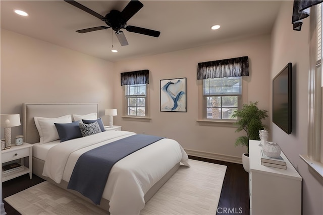 425 W 17th St, San Bernardino, CA 92405 - bedroom featuring dark wood finished floors, recessed lighting, and a ceiling fan