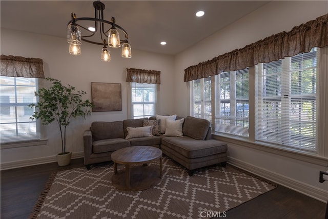 425 W 17th St, San Bernardino, CA 92405 - living area with wood finished floors, recessed lighting, and a chandelier