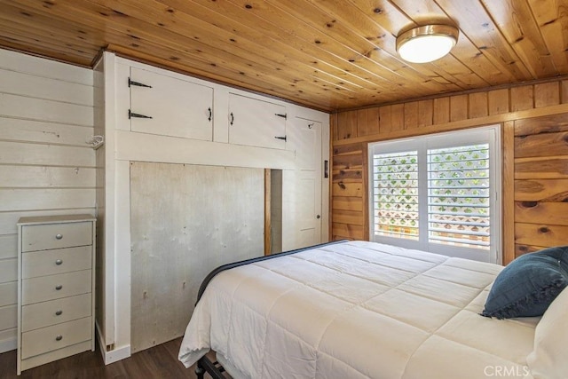 35853 Sierra Linda Dr, Wishon, CA 93669 - bedroom with wooden ceiling, wooden walls, and dark wood-style flooring