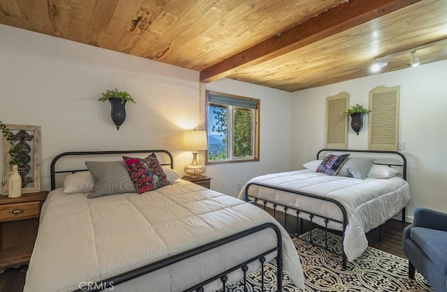 35853 Sierra Linda Dr, Wishon, CA 93669 - bedroom with a wood ceiling with exposed beams and wood finished floors