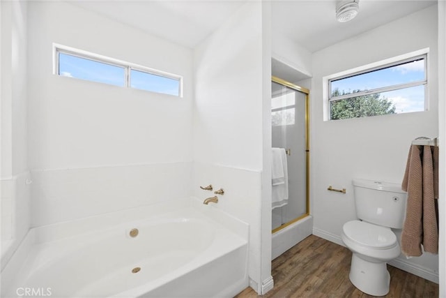 601 Las Arenas Ct, Bakersfield, CA 93314 - bathroom with a garden tub, wood finished floors, and a shower stall