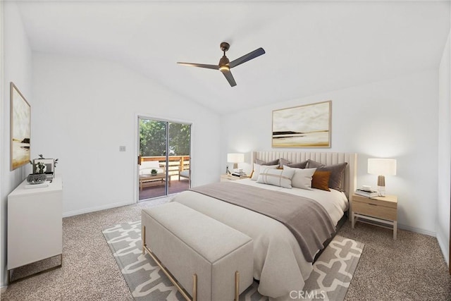 601 Las Arenas Ct, Bakersfield, CA 93314 - carpeted bedroom with access to exterior, lofted ceiling, and a ceiling fan