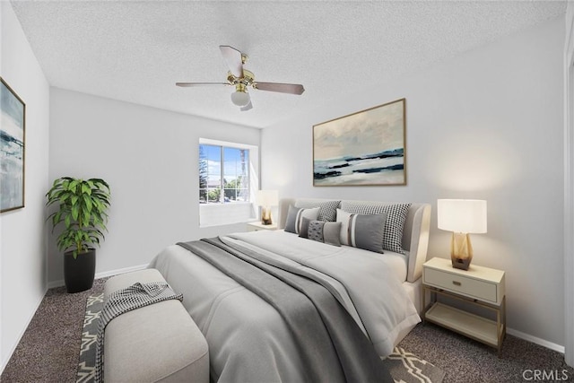 601 Las Arenas Ct, Bakersfield, CA 93314 - carpeted bedroom with a textured ceiling and a ceiling fan
