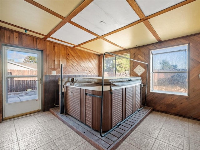 17911 Juniper St, Hesperia, CA 92345 - sunroom / solarium featuring a hot tub and coffered ceiling