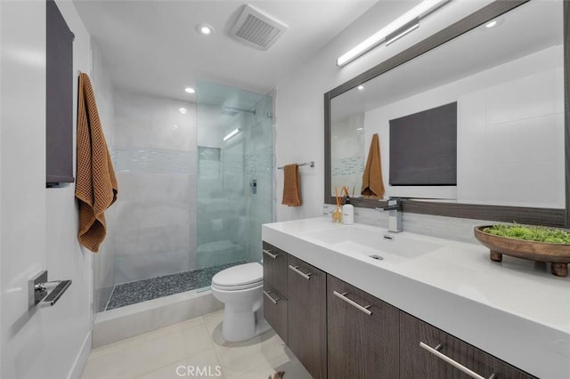 4764 Browndeer Ln, Rancho Palos Verdes, CA 90275 - bathroom featuring vanity, walk in shower, tile patterned floors, and recessed lighting
