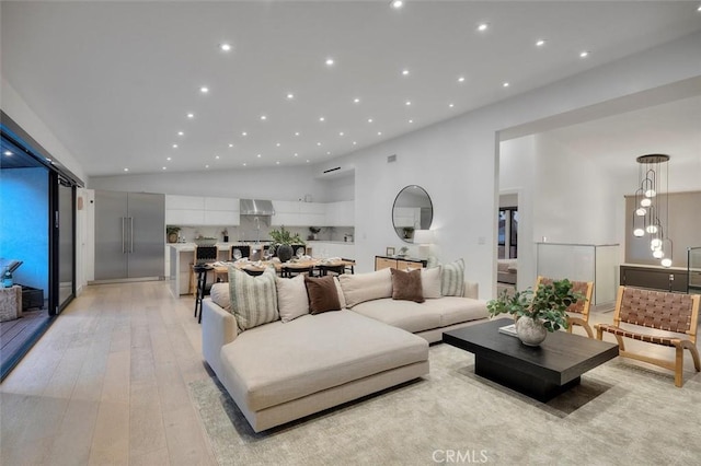 4764 Browndeer Ln, Rancho Palos Verdes, CA 90275 - living room with recessed lighting, light wood-style floors, and high vaulted ceiling