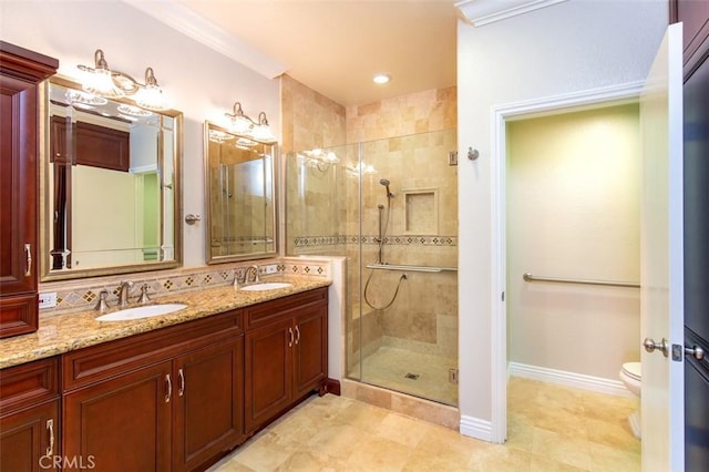2567 Plaza Del Amo Unit 205, Torrance, CA 90503 - bathroom featuring a shower stall and double vanity
