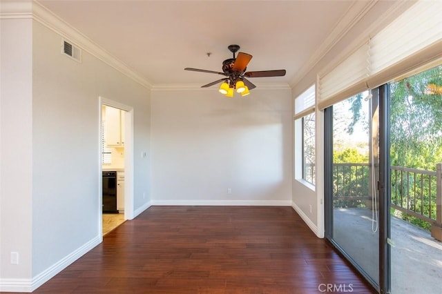 2567 Plaza Del Amo Unit 205, Torrance, CA 90503 - empty room featuring dark wood-style floors, ornamental molding, and a ceiling fan