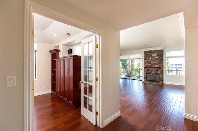2567 Plaza Del Amo Unit 205, Torrance, CA 90503 - corridor with dark wood-style flooring and vaulted ceiling