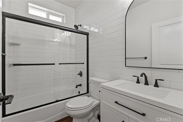 5616 Glen Way, Paradise, CA 95969 - full bath featuring vanity, bath / shower combo with glass door, tile walls, and tasteful backsplash