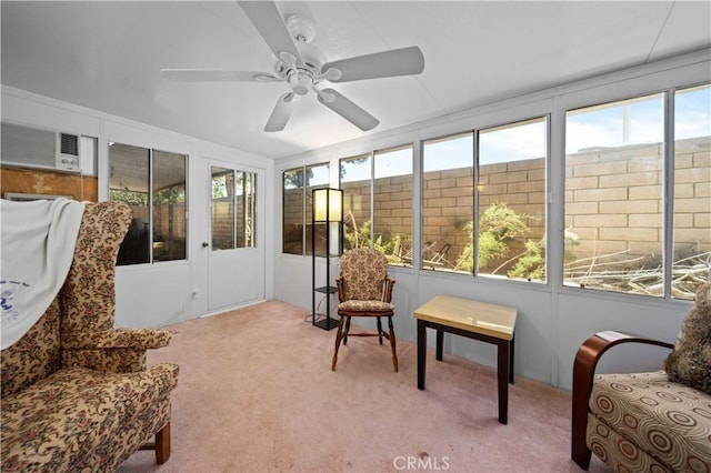 3310 Purple Sage Ln, Palmdale, CA 93550 - sunroom featuring carpet flooring, a ceiling fan, and a wall mounted air conditioner