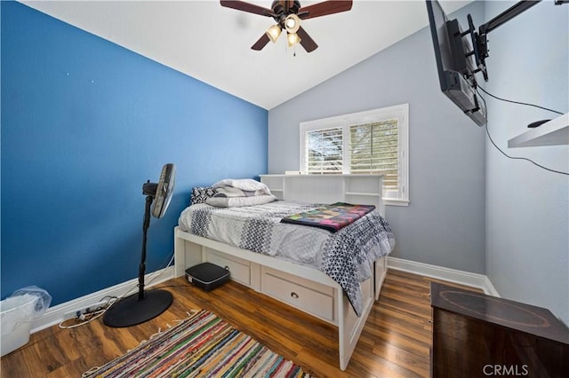 3310 Purple Sage Ln, Palmdale, CA 93550 - bedroom featuring vaulted ceiling, wood finished floors, and ceiling fan